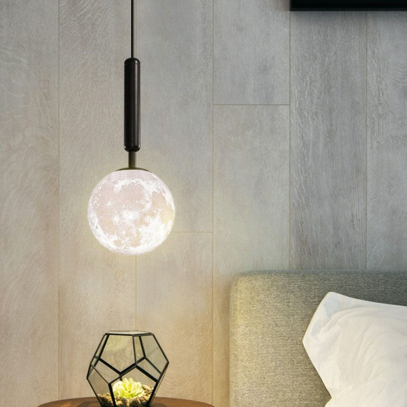 3D Print Moon Shaped Pendant Light Minimalist Creative Metal Single Hanging Lamp Black Clearhalo 'Ceiling Lights' 'Modern Pendants' 'Modern' 'Pendant Lights' 'Pendants' Lighting' 2254779