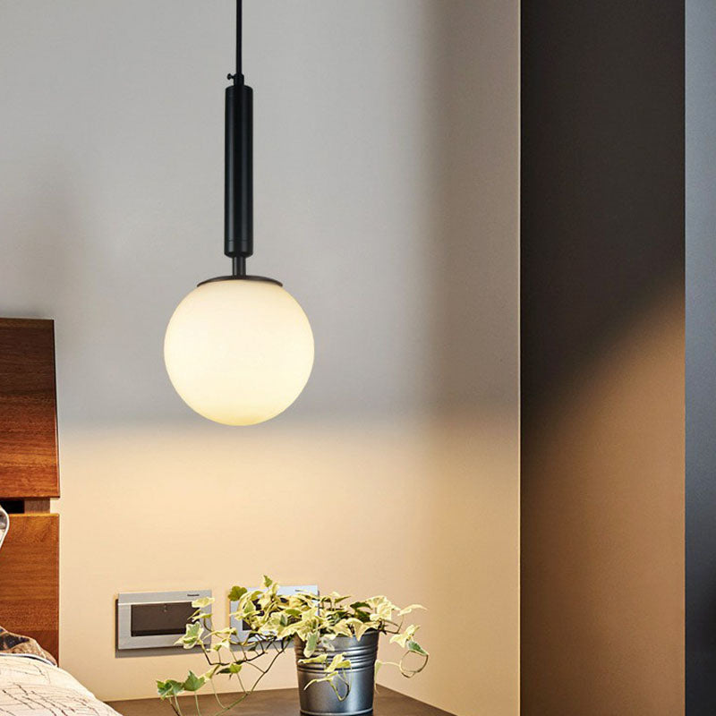 Single-Bulb Bedside Hanging Lamp Simple Pendant Light with Ball White Glass Shade Black Clearhalo 'Ceiling Lights' 'Modern Pendants' 'Modern' 'Pendant Lights' 'Pendants' Lighting' 2254784