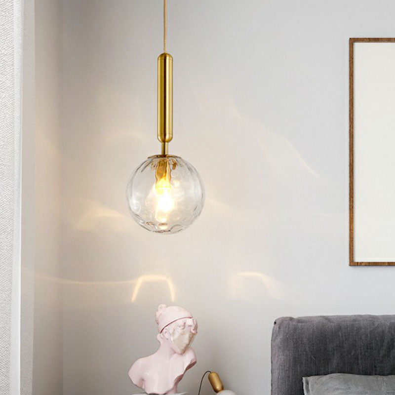 Ripple Glass Ball Pendant Lamp Postmodern 1 Head Gold Finish Hanging Ceiling Light Clearhalo 'Ceiling Lights' 'Modern Pendants' 'Modern' 'Pendant Lights' 'Pendants' Lighting' 2254797