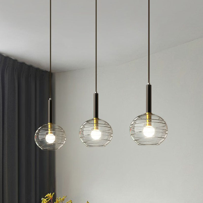 Modern Spherical Hanging Lighting Transparent Textured Glass Single Dining Room Pendant in Black Clearhalo 'Ceiling Lights' 'Modern Pendants' 'Modern' 'Pendant Lights' 'Pendants' Lighting' 2254808