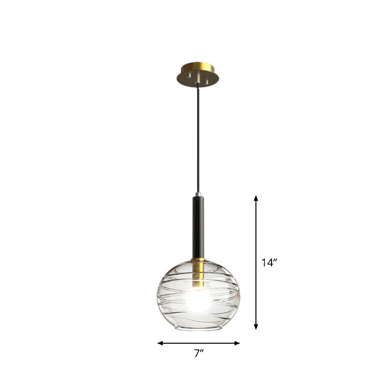 Modern Spherical Hanging Lighting Transparent Textured Glass Single Dining Room Pendant in Black Clearhalo 'Ceiling Lights' 'Modern Pendants' 'Modern' 'Pendant Lights' 'Pendants' Lighting' 2254811