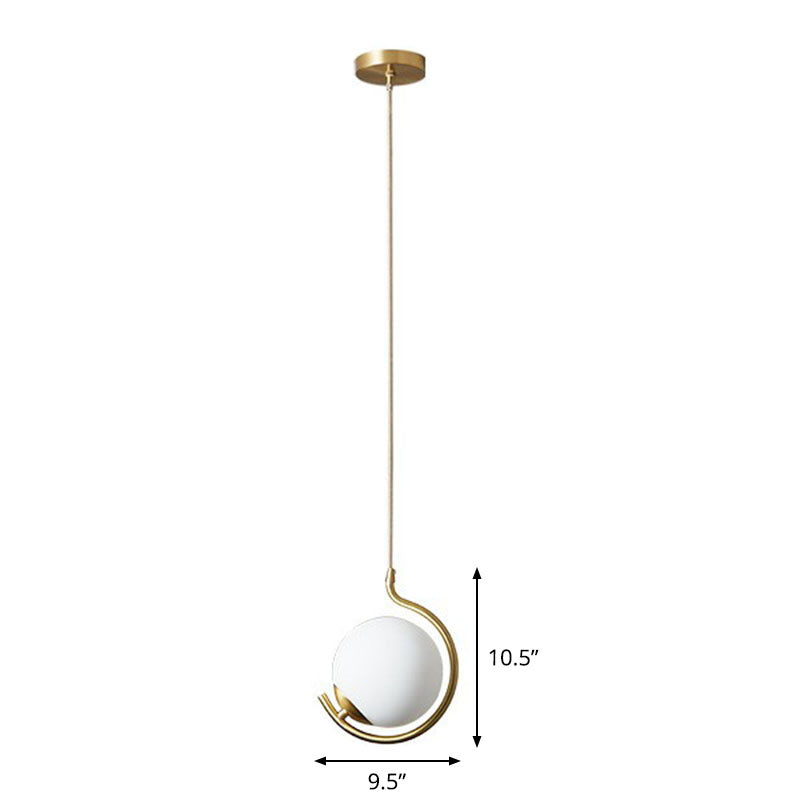 Novelty Simple Ball Pendant Light Cream Glass 1-Bulb Bedside Suspension Lighting in Gold Gold 9.5