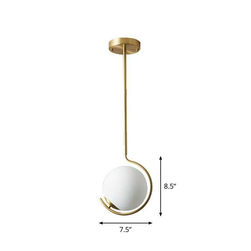 Novelty Simple Ball Pendant Light Cream Glass 1-Bulb Bedside Suspension Lighting in Gold Gold 7.5