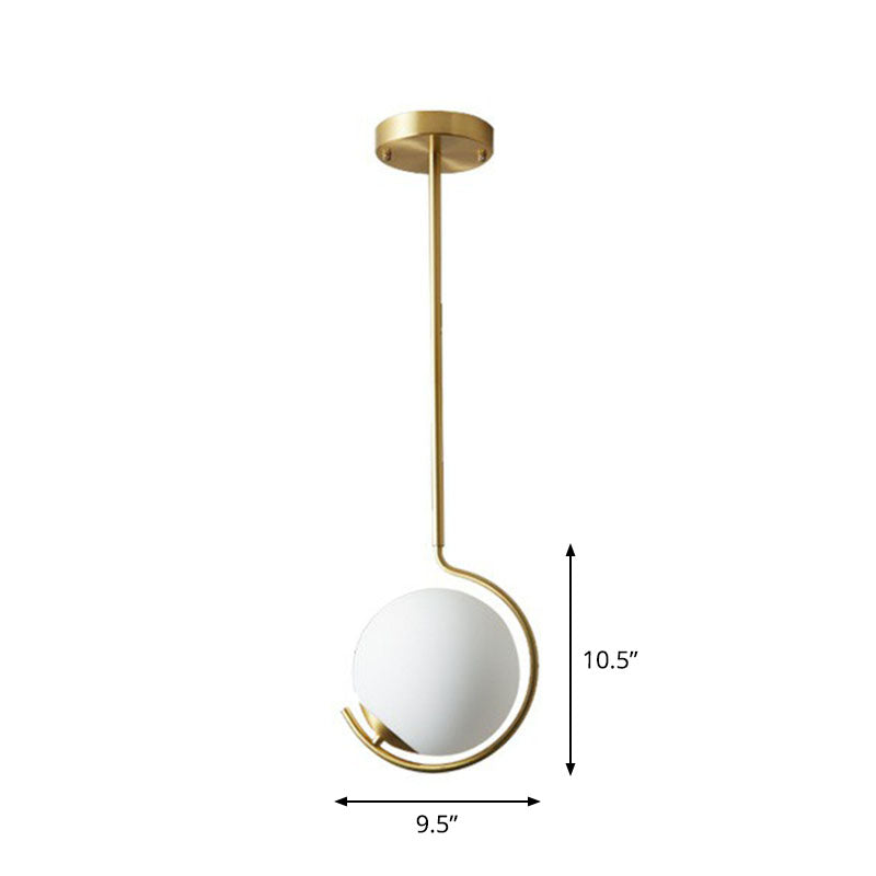 Novelty Simple Ball Pendant Light Cream Glass 1-Bulb Bedside Suspension Lighting in Gold Gold 9.5