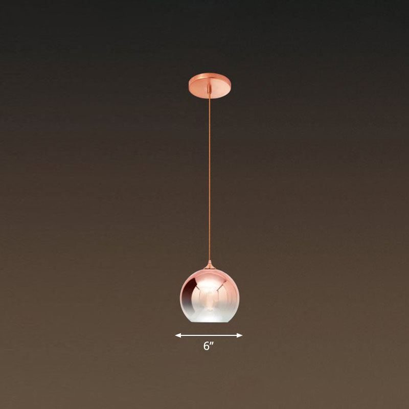 Gradient Glass Globe Hanging Light Post-Modern 1-Light Rose Gold Ceiling Pendant over Table Rose Gold 6