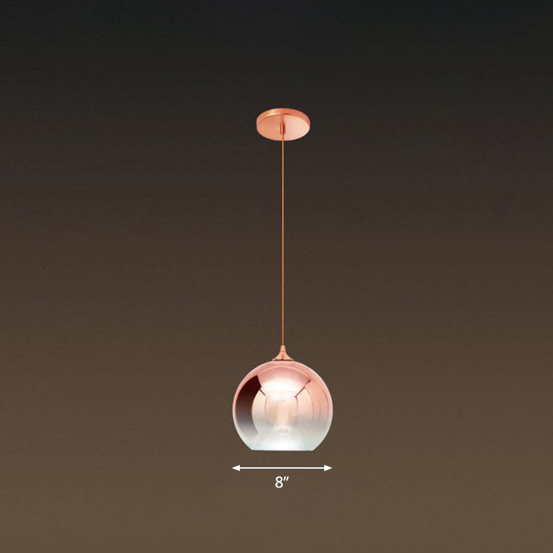 Gradient Glass Globe Hanging Light Post-Modern 1-Light Rose Gold Ceiling Pendant over Table Rose Gold 8