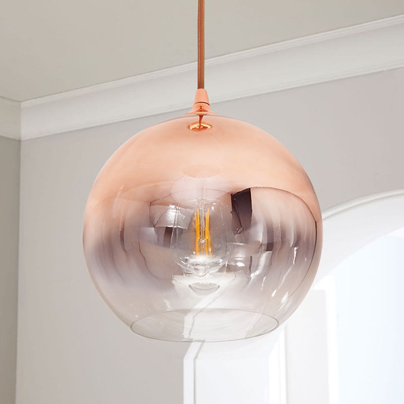 Gradient Glass Globe Hanging Light Post-Modern 1-Light Rose Gold Ceiling Pendant over Table Clearhalo 'Ceiling Lights' 'Modern Pendants' 'Modern' 'Pendant Lights' 'Pendants' Lighting' 2254944