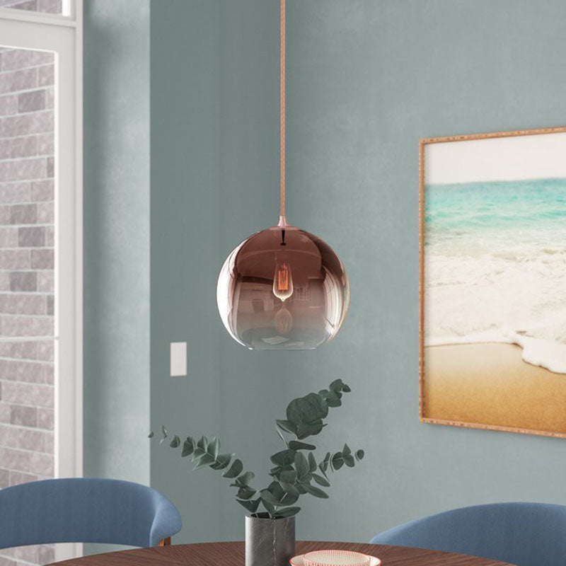 Gradient Glass Globe Hanging Light Post-Modern 1-Light Rose Gold Ceiling Pendant over Table Clearhalo 'Ceiling Lights' 'Modern Pendants' 'Modern' 'Pendant Lights' 'Pendants' Lighting' 2254946