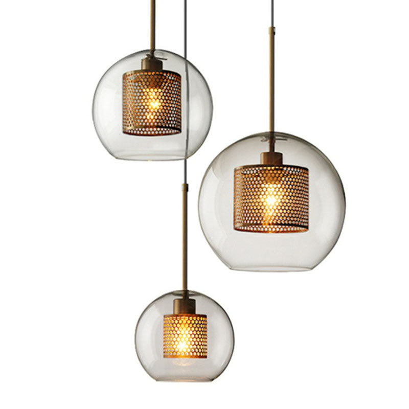 Clear Glass Sphere Suspension Lamp Modern 1 Bulb Hanging Pendant Light with Mesh Screen Clearhalo 'Ceiling Lights' 'Modern Pendants' 'Modern' 'Pendant Lights' 'Pendants' Lighting' 2254969