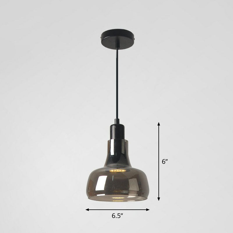 Smoke Grey Glass Pot Lid Pendant Light Contemporary 1-Light Black Ceiling Lighting for Dining Room Black C Clearhalo 'Ceiling Lights' 'Modern Pendants' 'Modern' 'Pendant Lights' 'Pendants' Lighting' 2255013