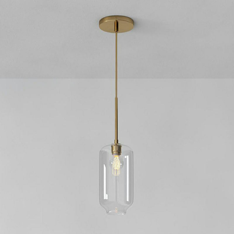 Clear Glass Mug Shaped Hanging Light Simplicity 1 Bulb Gold Finish Suspension Pendant Light Gold C Clearhalo 'Ceiling Lights' 'Modern Pendants' 'Modern' 'Pendant Lights' 'Pendants' Lighting' 2255024