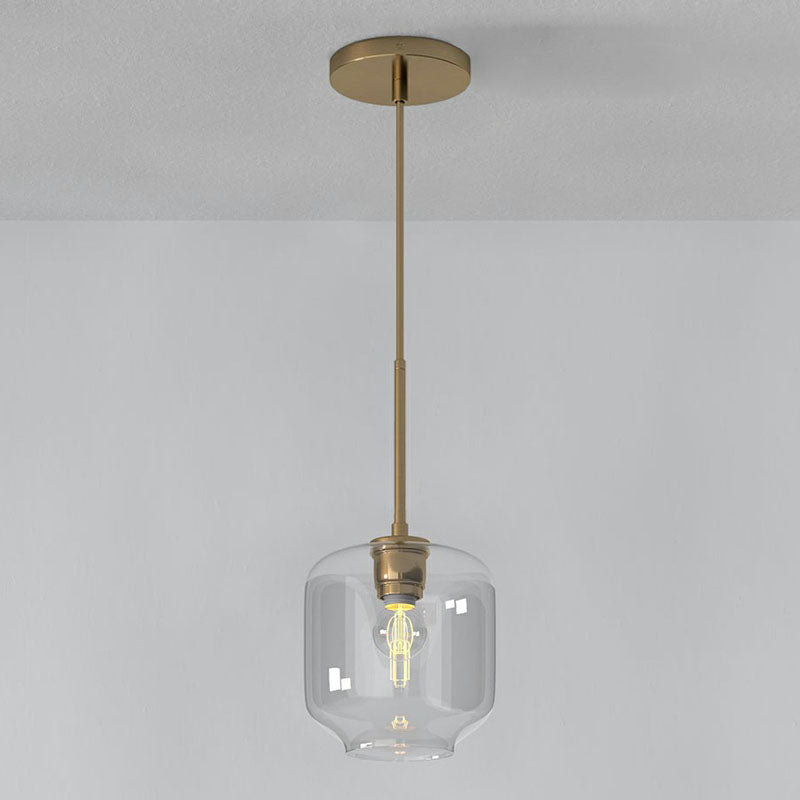 Clear Glass Mug Shaped Hanging Light Simplicity 1 Bulb Gold Finish Suspension Pendant Light Gold B Clearhalo 'Ceiling Lights' 'Modern Pendants' 'Modern' 'Pendant Lights' 'Pendants' Lighting' 2255025