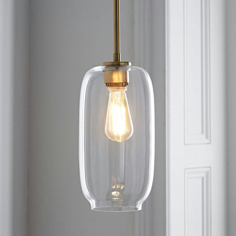 Clear Glass Mug Shaped Hanging Light Simplicity 1 Bulb Gold Finish Suspension Pendant Light Clearhalo 'Ceiling Lights' 'Modern Pendants' 'Modern' 'Pendant Lights' 'Pendants' Lighting' 2255027