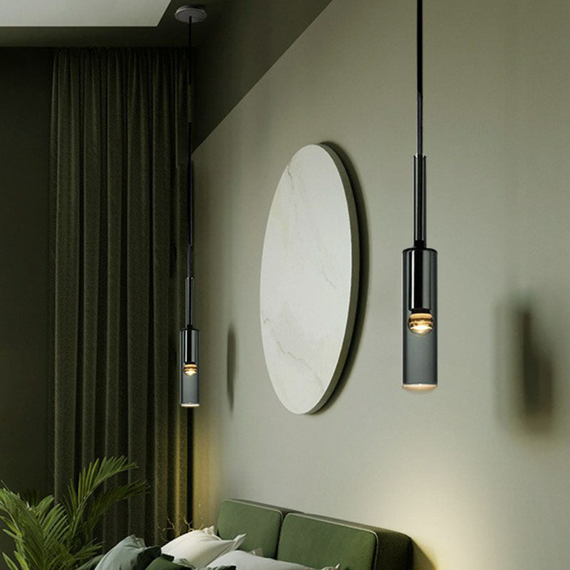 Smoke Grey Glass Tube Hanging Light Minimalist 1-Light Black Suspension Light for Bedroom Black Clearhalo 'Ceiling Lights' 'Modern Pendants' 'Modern' 'Pendant Lights' 'Pendants' Lighting' 2255124