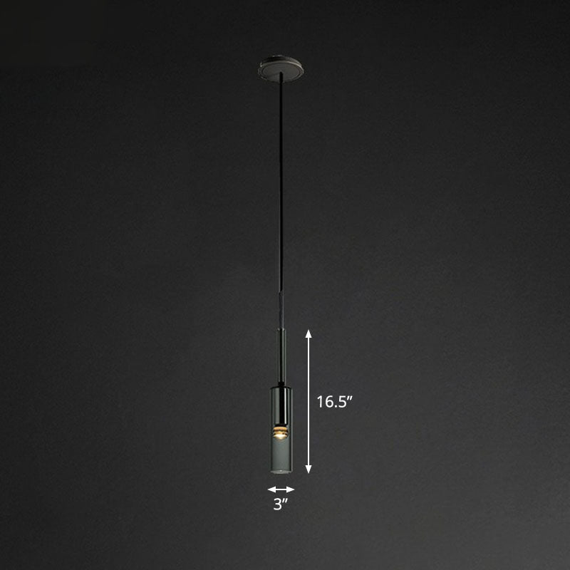 Smoke Grey Glass Tube Hanging Light Minimalist 1-Light Black Suspension Light for Bedroom Clearhalo 'Ceiling Lights' 'Modern Pendants' 'Modern' 'Pendant Lights' 'Pendants' Lighting' 2255127