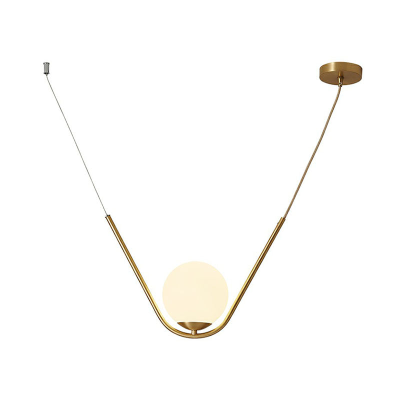 Ball Suspended Lighting Fixture Simplicity White Glass 1 Head Gold Pendant with V-Design Clearhalo 'Ceiling Lights' 'Modern Pendants' 'Modern' 'Pendant Lights' 'Pendants' Lighting' 2255140