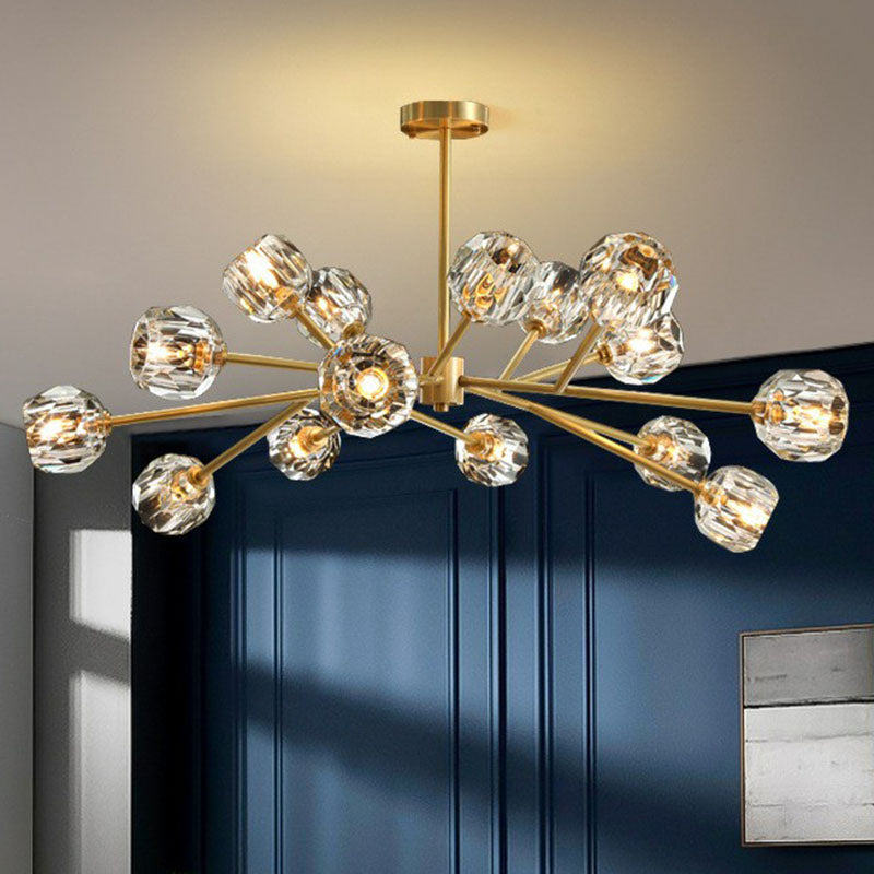 Sputnik Ceiling Chandelier Post-Modern Crystal Orbs Gold Finish Hanging Light for Living Room 15 Gold Clearhalo 'Ceiling Lights' 'Chandeliers' 'Modern Chandeliers' 'Modern' Lighting' 2255330