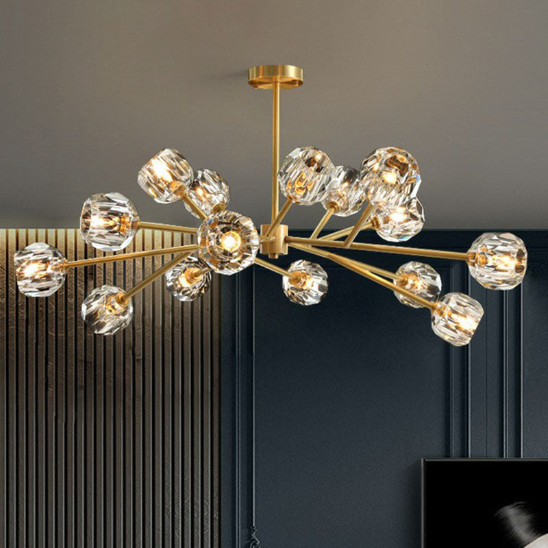 Sputnik Ceiling Chandelier Post-Modern Crystal Orbs Gold Finish Hanging Light for Living Room 12 Gold Clearhalo 'Ceiling Lights' 'Chandeliers' 'Modern Chandeliers' 'Modern' Lighting' 2255332