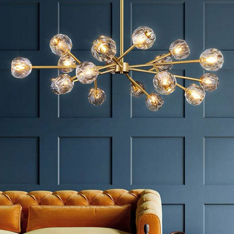 Sputnik Ceiling Chandelier Post-Modern Crystal Orbs Gold Finish Hanging Light for Living Room 18 Gold Clearhalo 'Ceiling Lights' 'Chandeliers' 'Modern Chandeliers' 'Modern' Lighting' 2255334