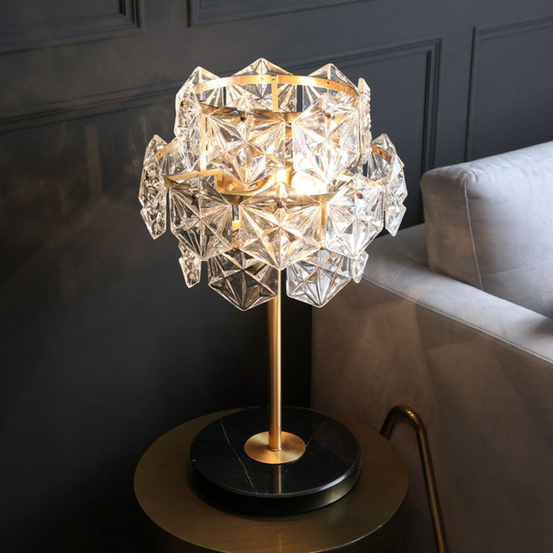 Clear Crystal Glass Snowflakes Nightstand Lamp Post-Modern 2 Bulbs Table Light in Gold Clearhalo 'Lamps' 'Table Lamps' Lighting' 2255384