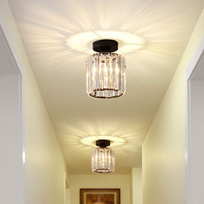 Geometric Foyer Semi Flush Ceiling Light Prismatic Crystal 1-Light Postmodern Flush Mount Light Clearhalo 'Ceiling Lights' 'Close To Ceiling Lights' 'Close to ceiling' 'Semi-flushmount' Lighting' 2255390