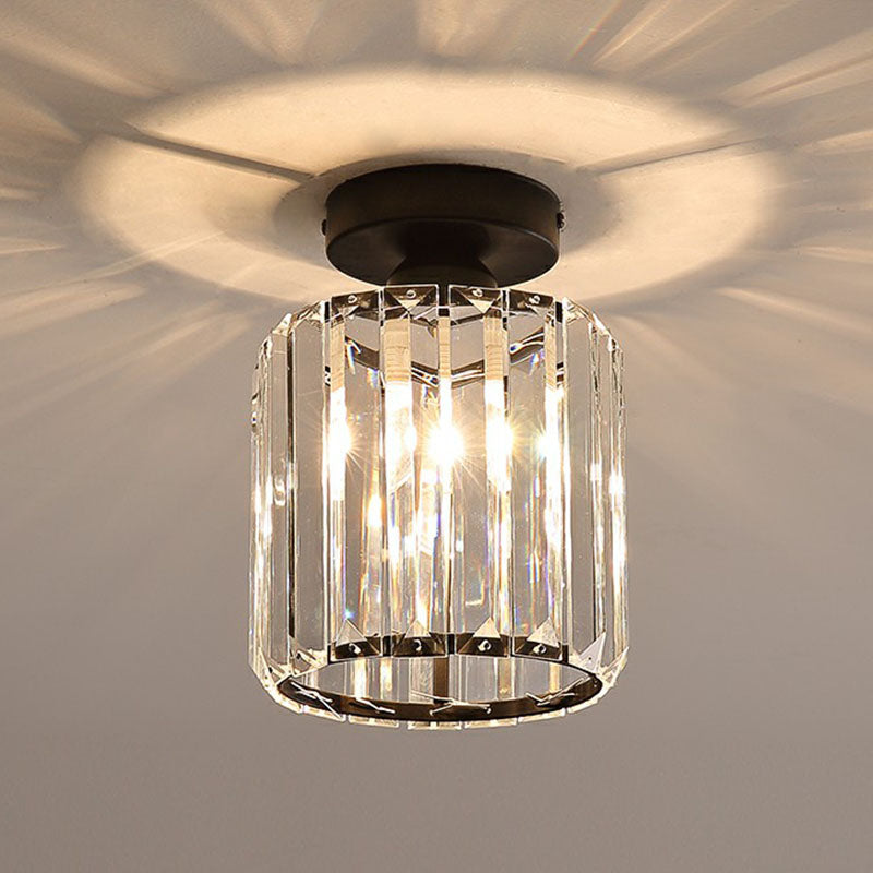 Geometric Foyer Semi Flush Ceiling Light Prismatic Crystal 1-Light Postmodern Flush Mount Light Clearhalo 'Ceiling Lights' 'Close To Ceiling Lights' 'Close to ceiling' 'Semi-flushmount' Lighting' 2255391