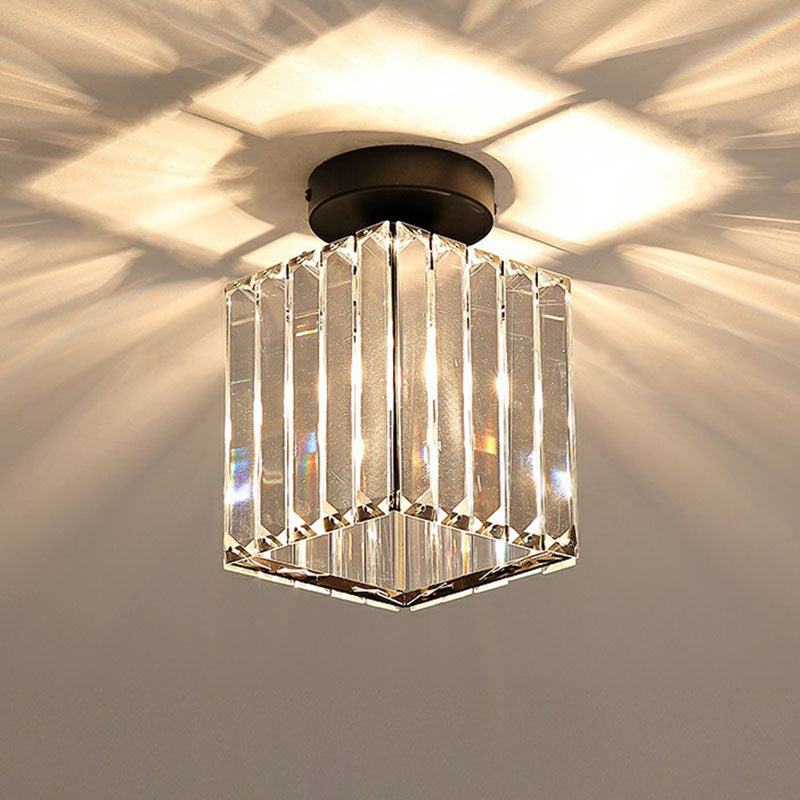 Geometric Foyer Semi Flush Ceiling Light Prismatic Crystal 1-Light Postmodern Flush Mount Light Clearhalo 'Ceiling Lights' 'Close To Ceiling Lights' 'Close to ceiling' 'Semi-flushmount' Lighting' 2255392