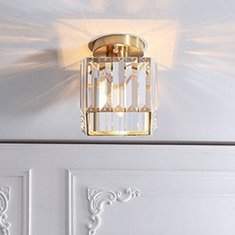 Small Crystal Prism Semi Flush Mount Light Simple Style 1 Head Golden Ceiling Lighting for Foyer Clearhalo 'Ceiling Lights' 'Close To Ceiling Lights' 'Close to ceiling' 'Semi-flushmount' Lighting' 2255395