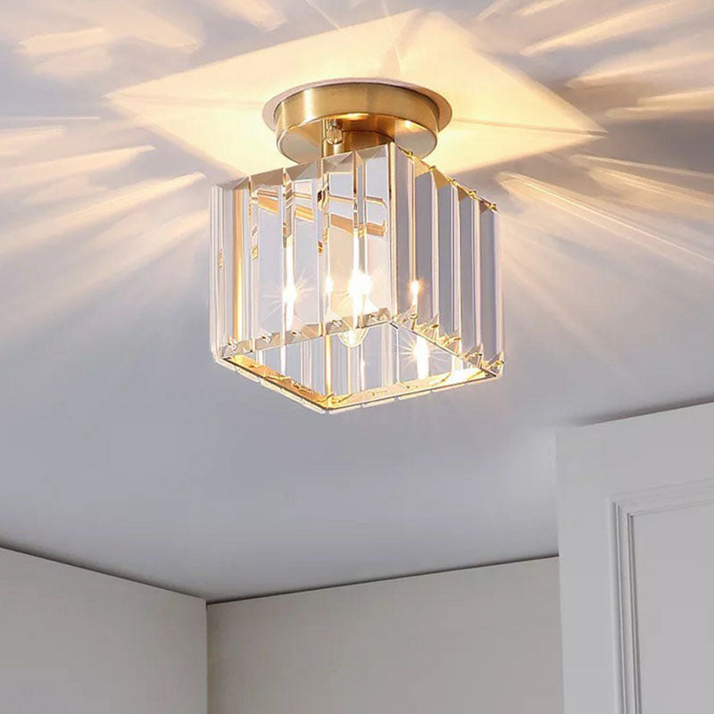 Small Crystal Prism Semi Flush Mount Light Simple Style 1 Head Golden Ceiling Lighting for Foyer Clearhalo 'Ceiling Lights' 'Close To Ceiling Lights' 'Close to ceiling' 'Semi-flushmount' Lighting' 2255400