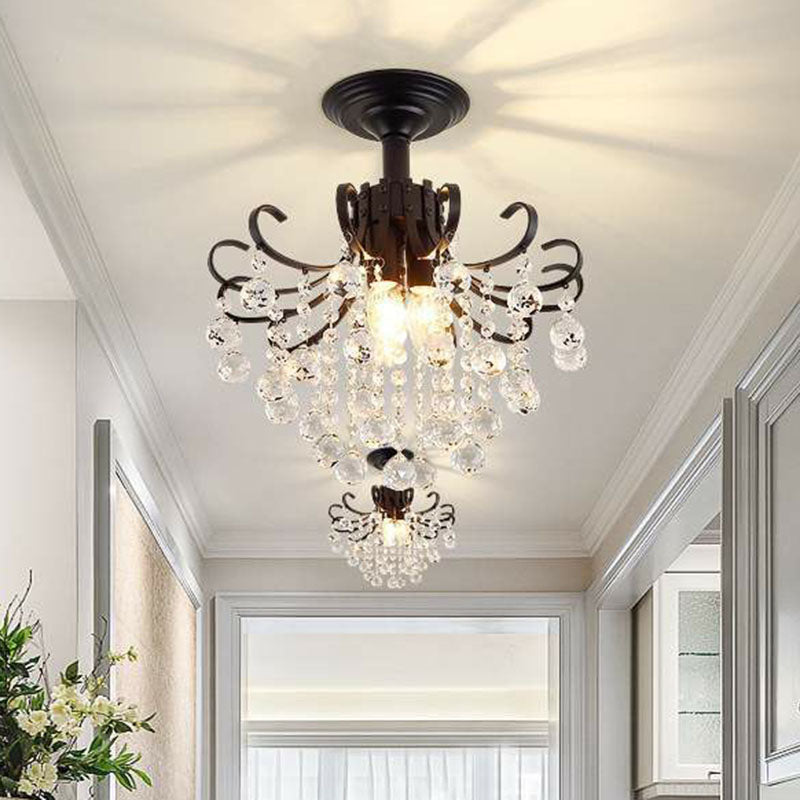 Classic Swirl Ceiling Flush Light Single Metal Semi Mount Lighting with Crystal Ball Black Clearhalo 'Ceiling Lights' 'Close To Ceiling Lights' 'Close to ceiling' 'Semi-flushmount' Lighting' 2255437