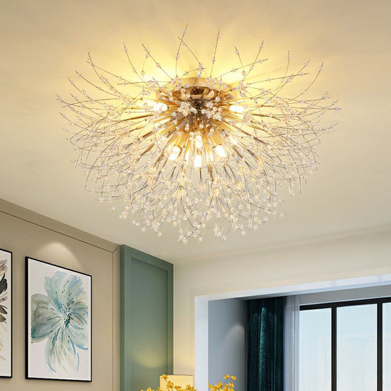 Crystal Beaded Dandelion Ceiling Lamp Contemporary Flush Mount Lighting for Bedroom 8 Gold Clearhalo 'Ceiling Lights' 'Close To Ceiling Lights' 'Close to ceiling' 'Flush mount' Lighting' 2255440