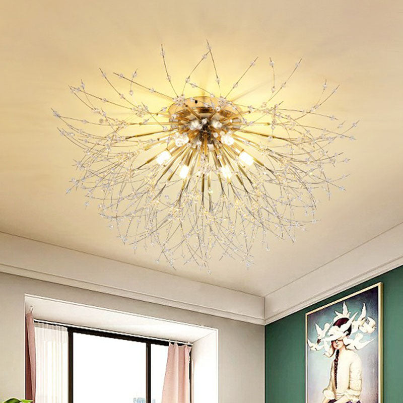 Crystal Beaded Dandelion Ceiling Lamp Contemporary Flush Mount Lighting for Bedroom 6 Gold Clearhalo 'Ceiling Lights' 'Close To Ceiling Lights' 'Close to ceiling' 'Flush mount' Lighting' 2255441