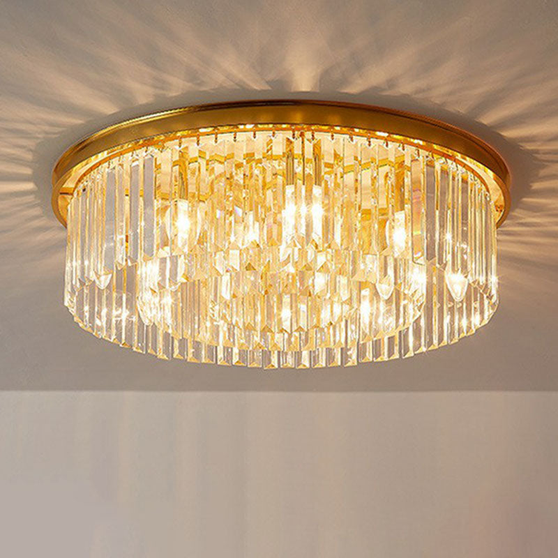 Bedroom Ceiling Mount Light Postmodern Gold Flush Mount Lamp with Drum Crystal Shade Gold C Clearhalo 'Ceiling Lights' 'Close To Ceiling Lights' 'Close to ceiling' 'Flush mount' Lighting' 2255457