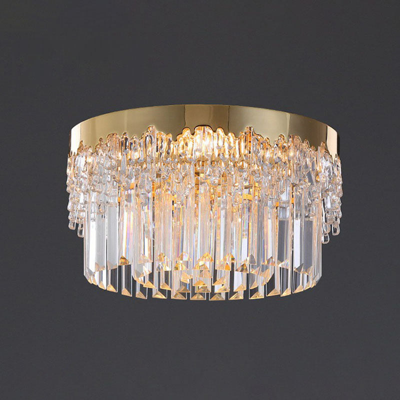 Round Clear Prismatic Crystal Flush Light Postmodern Gold Finish Flushmount Ceiling Lamp Gold 14