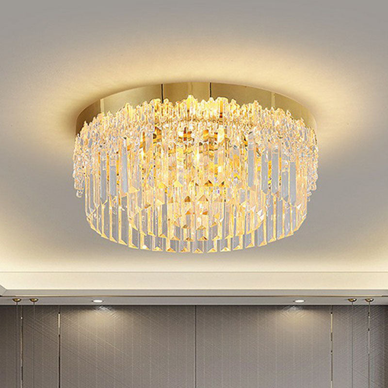 Round Clear Prismatic Crystal Flush Light Postmodern Gold Finish Flushmount Ceiling Lamp Clearhalo 'Ceiling Lights' 'Close To Ceiling Lights' 'Close to ceiling' 'Flush mount' Lighting' 2255464