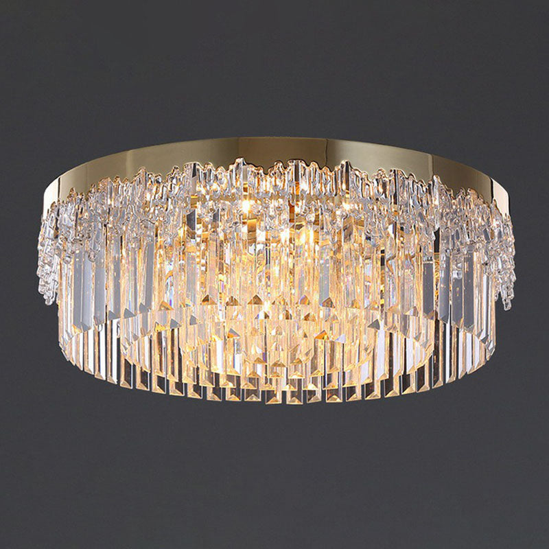 Round Clear Prismatic Crystal Flush Light Postmodern Gold Finish Flushmount Ceiling Lamp Gold 23.5