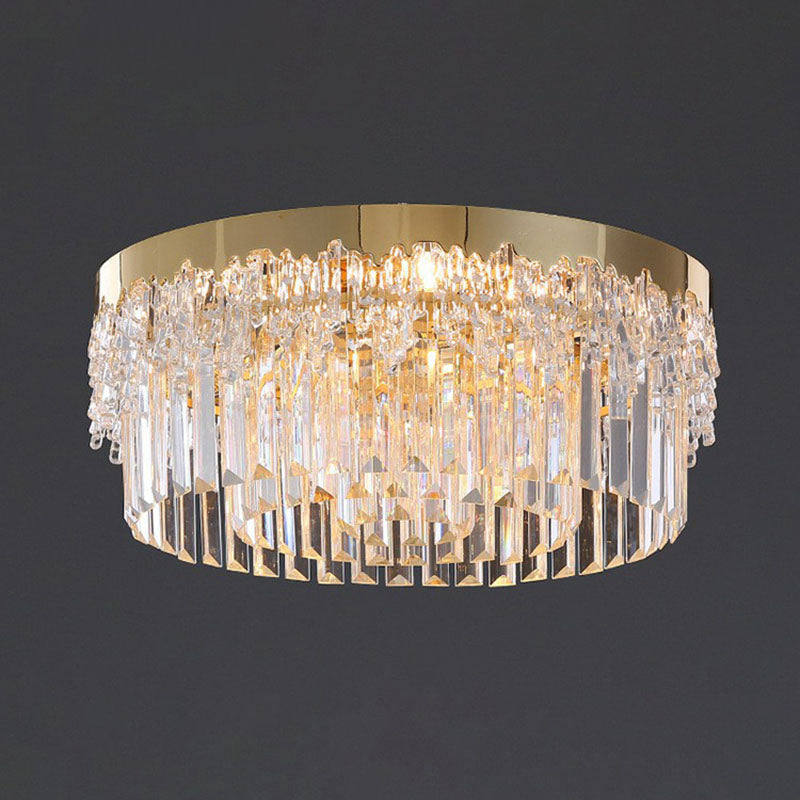 Round Clear Prismatic Crystal Flush Light Postmodern Gold Finish Flushmount Ceiling Lamp Gold 19