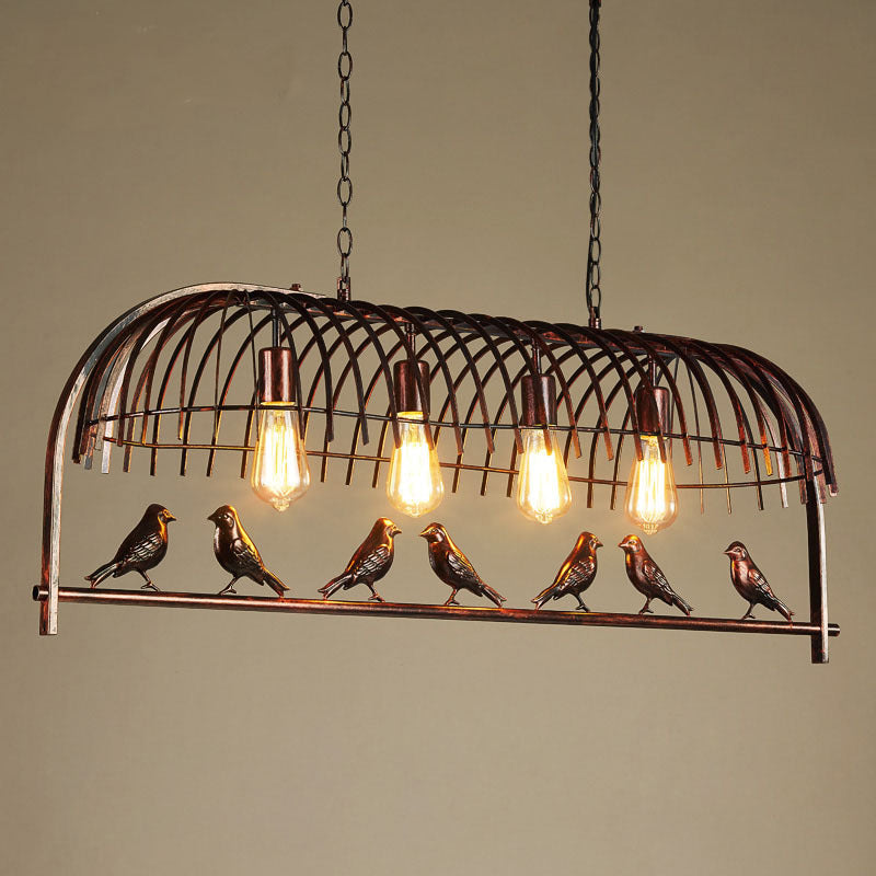 Industrial Bird Cage Pendant Light Iron Hanging Island Light with Ivy Decor in Rust for Restaurant Clearhalo 'Art Deco Pendants' 'Cast Iron' 'Ceiling Lights' 'Ceramic' 'Crystal' 'Industrial Pendants' 'Industrial' 'Metal' 'Middle Century Pendants' 'Pendant Lights' 'Pendants' 'Tiffany' Lighting' 2255483