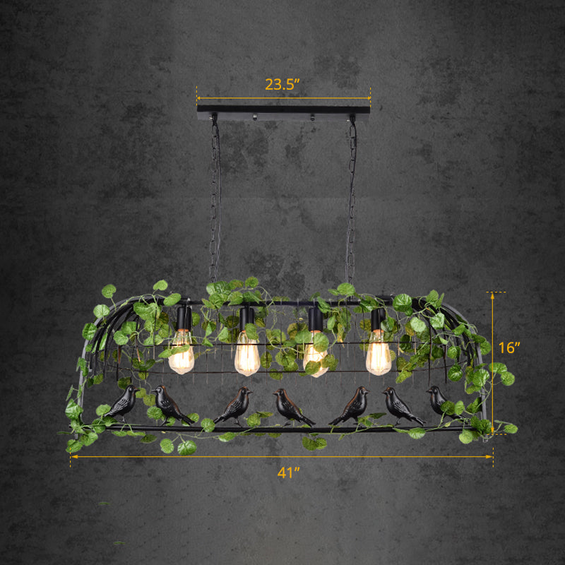 Birdcage Iron Island Pendant Light Vintage Restaurant Ceiling Light with Decorative Ivy in Black 4 Black Clearhalo 'Art Deco Pendants' 'Black' 'Cast Iron' 'Ceiling Lights' 'Ceramic' 'Crystal' 'Industrial Pendants' 'Industrial' 'Metal' 'Middle Century Pendants' 'Pendant Lights' 'Pendants' 'Rustic Pendants' 'Tiffany' Lighting' 2255490