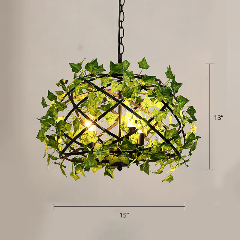 Metal Bird Nest Hanging Light Rustic 4 Bulbs Restaurant Pendant Light with Ivy Decor in Green Clearhalo 'Art Deco Pendants' 'Cast Iron' 'Ceiling Lights' 'Ceramic' 'Crystal' 'Industrial Pendants' 'Industrial' 'Metal' 'Middle Century Pendants' 'Pendant Lights' 'Pendants' 'Tiffany' Lighting' 2255517