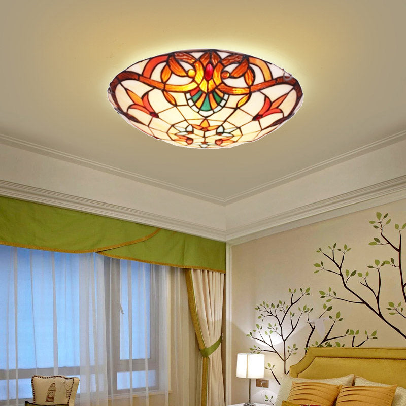 Flower Flush Mount Antique Tiffany Glass Orange LED Flushmount Ceiling Light for Bedroom Clearhalo 'Ceiling Lights' 'Close To Ceiling Lights' 'Close to ceiling' 'Flush mount' Lighting' 2255583