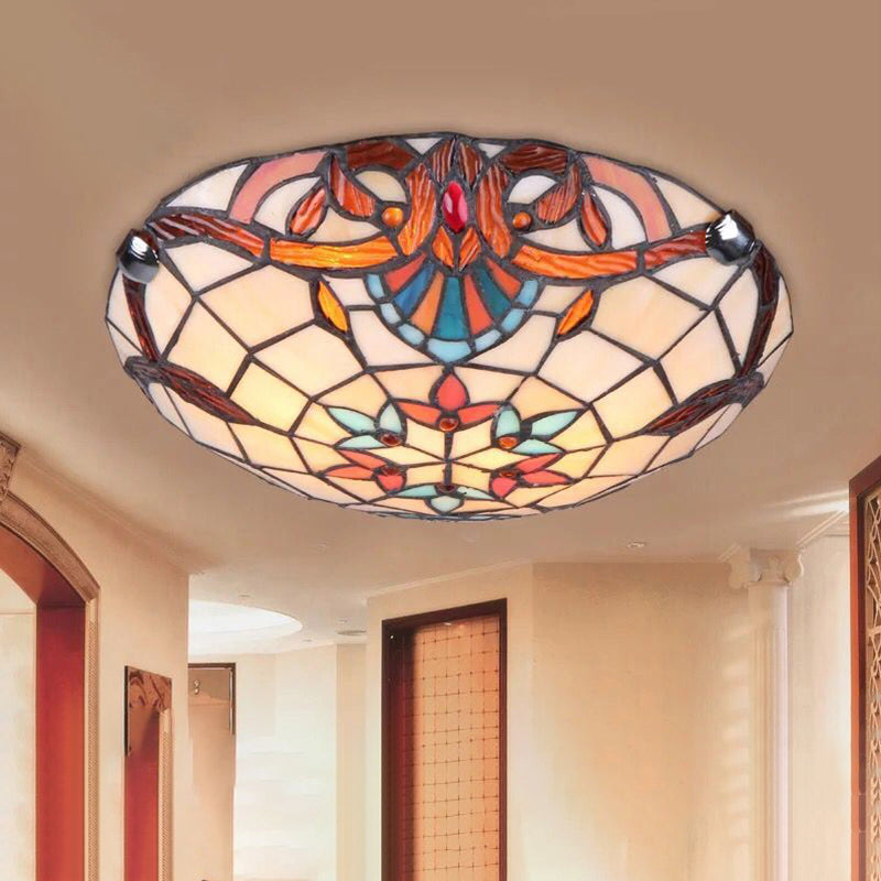 Flower Flush Mount Antique Tiffany Glass Orange LED Flushmount Ceiling Light for Bedroom Orange 19.5