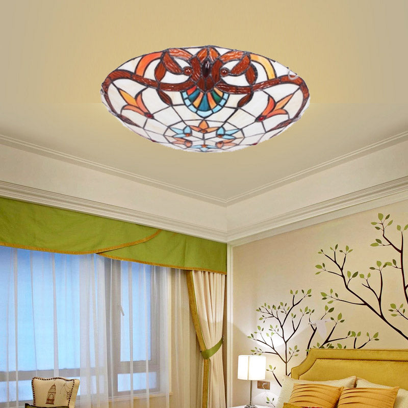 Flower Flush Mount Antique Tiffany Glass Orange LED Flushmount Ceiling Light for Bedroom Clearhalo 'Ceiling Lights' 'Close To Ceiling Lights' 'Close to ceiling' 'Flush mount' Lighting' 2255588