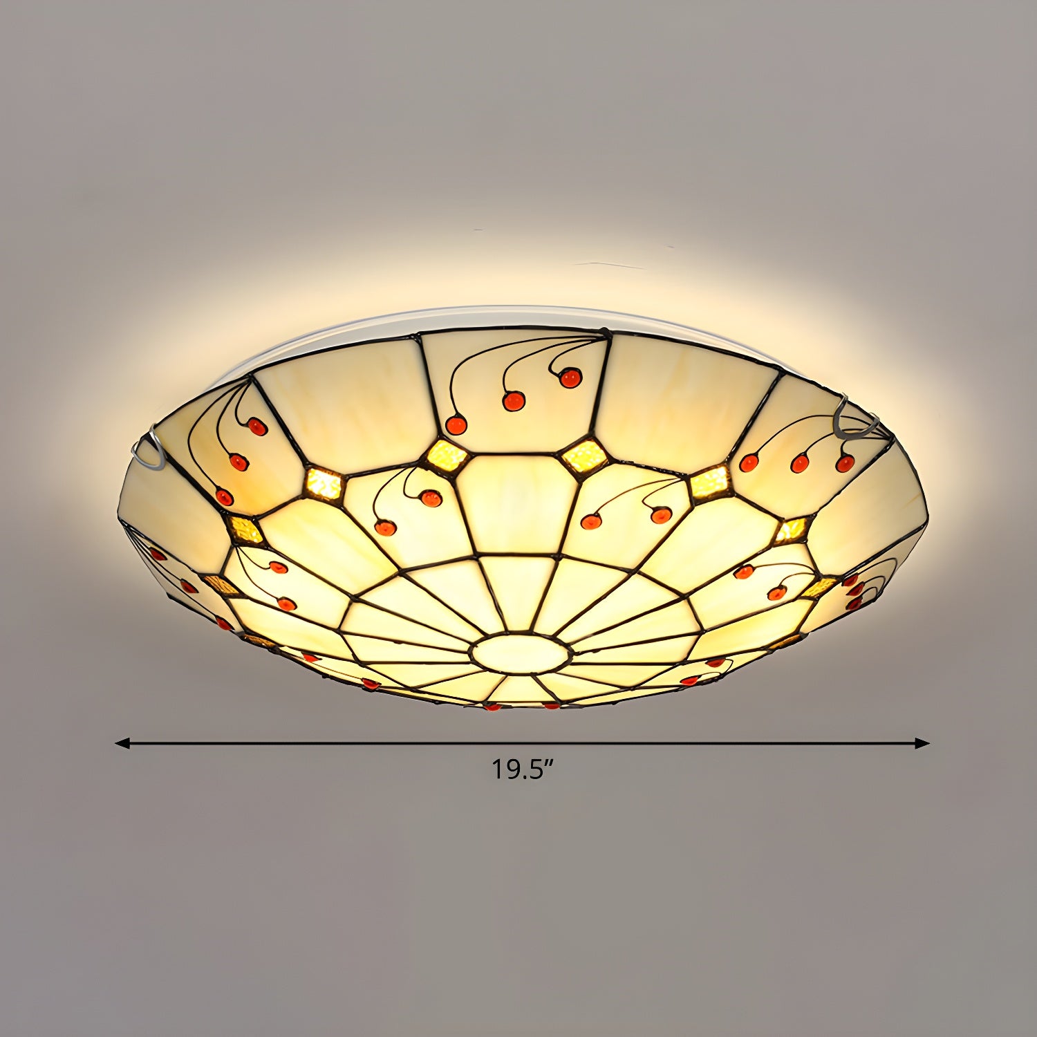 Grid Patterned LED Flush Light Tiffany Glass Classic Flush Ceiling Lighting Fixture Apricot 19.5