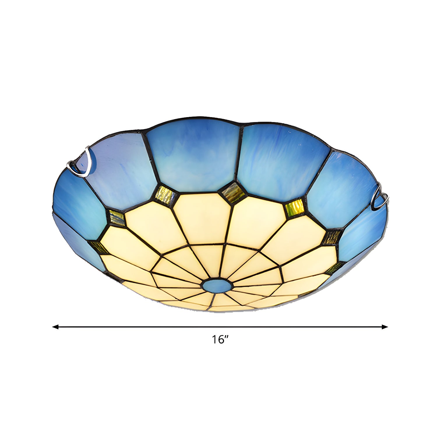 Grid Patterned LED Flush Light Tiffany Glass Classic Flush Ceiling Lighting Fixture Blue 16