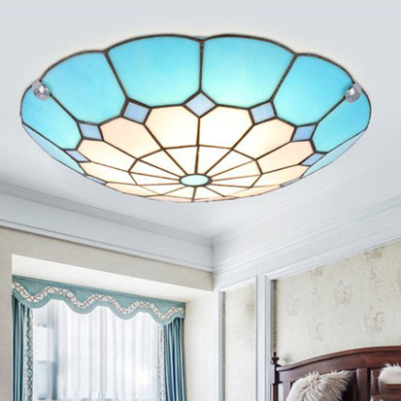 Bowl LED Flush Mount Tiffany Glass Mediterranean Flushmount Ceiling Light for Restaurant Light Blue Clearhalo 'Ceiling Lights' 'Close To Ceiling Lights' 'Close to ceiling' 'Flush mount' Lighting' 2255625