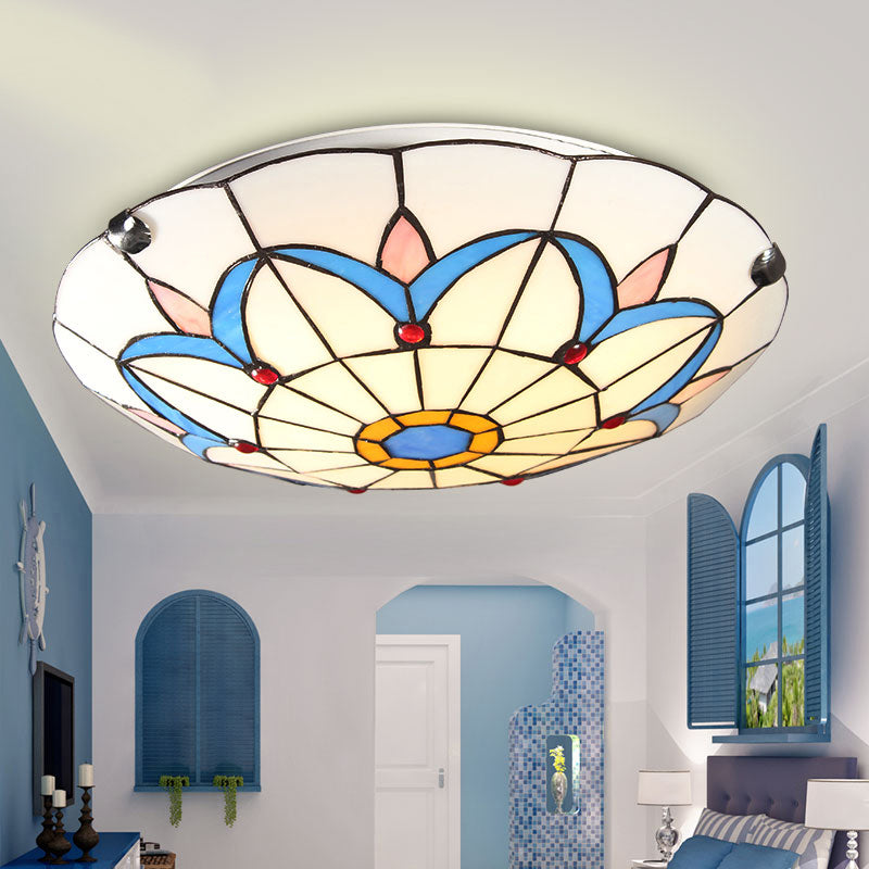 Bowl LED Flush Mount Tiffany Glass Mediterranean Flushmount Ceiling Light for Restaurant Beige Clearhalo 'Ceiling Lights' 'Close To Ceiling Lights' 'Close to ceiling' 'Flush mount' Lighting' 2255628