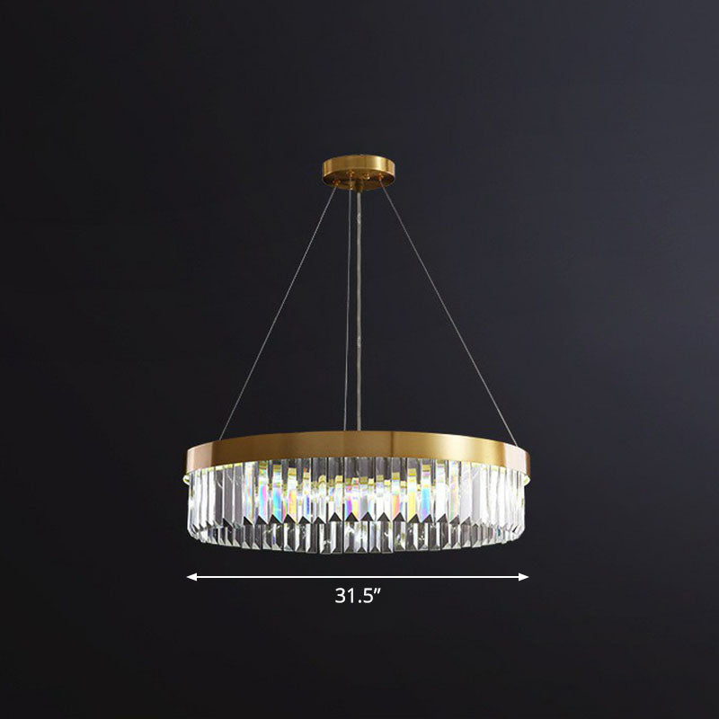 Circular Crystal Prism Suspension Light Modern Style Single Gold Chandelier Light for Living Room Gold 31.5