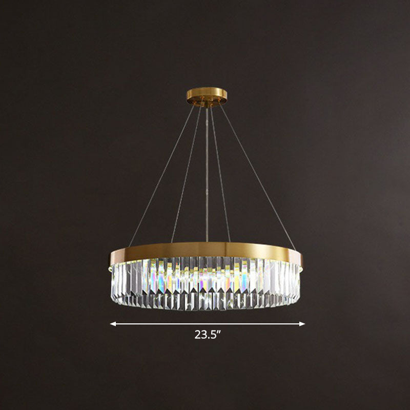 Circular Crystal Prism Suspension Light Modern Style Single Gold Chandelier Light for Living Room Gold 23.5