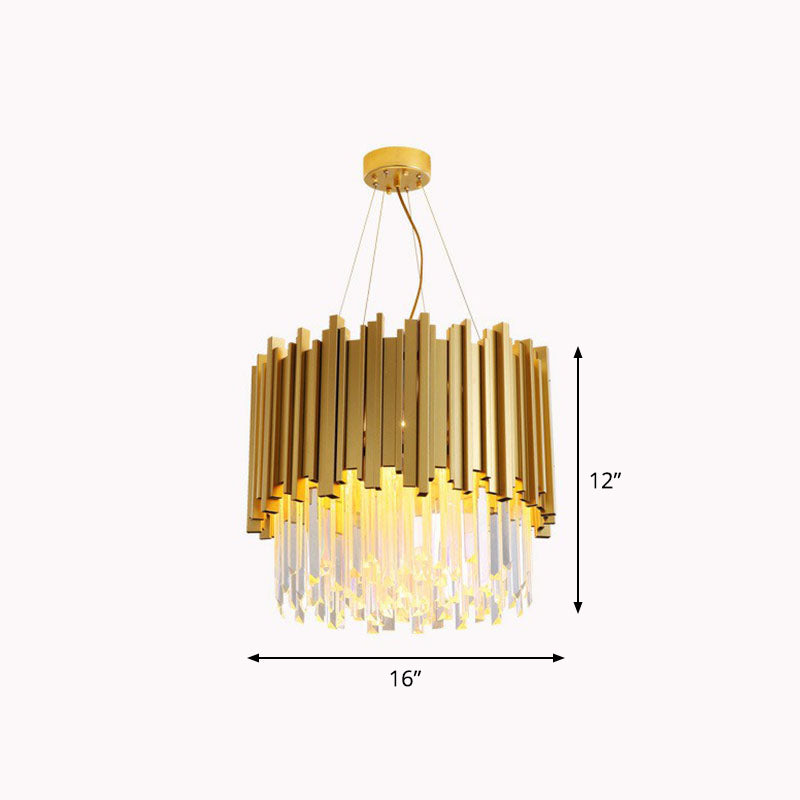 Round Chandelier Lighting Minimalist Prismatic Crystal Gold Pendant Light for Living Room Gold 16